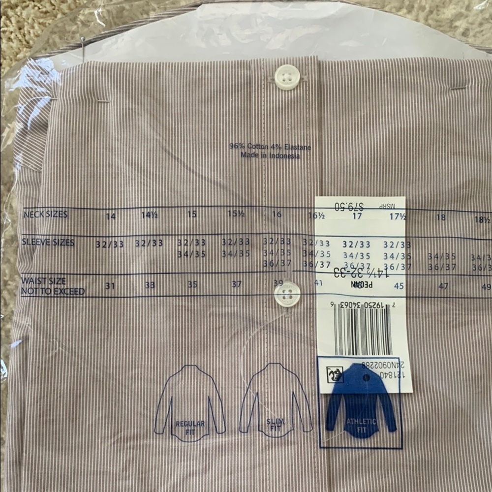 Tommy Hilfiger Tan and White Dress Shirt Classic Style athletic fit  14.5 32/33 - Picture 6 of 11